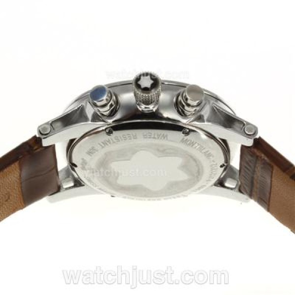 Montblanc Flyback Working Chronograph with White Dial-Brown Leather Strap
