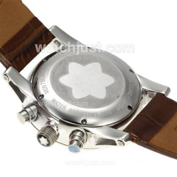 Montblanc Flyback Working Chronograph with White Dial-Brown Leather Strap