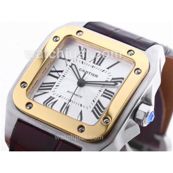 Cartier Santos 100 Swiss ETA 2836 Movement Two Tone Case