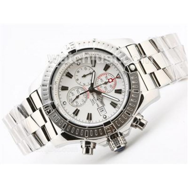 Breitling Super Avenger Working Chronograph with White Dial-Stick Marking S/S