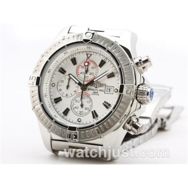 Breitling Super Avenger Working Chronograph with White Dial-Stick Marking S/S