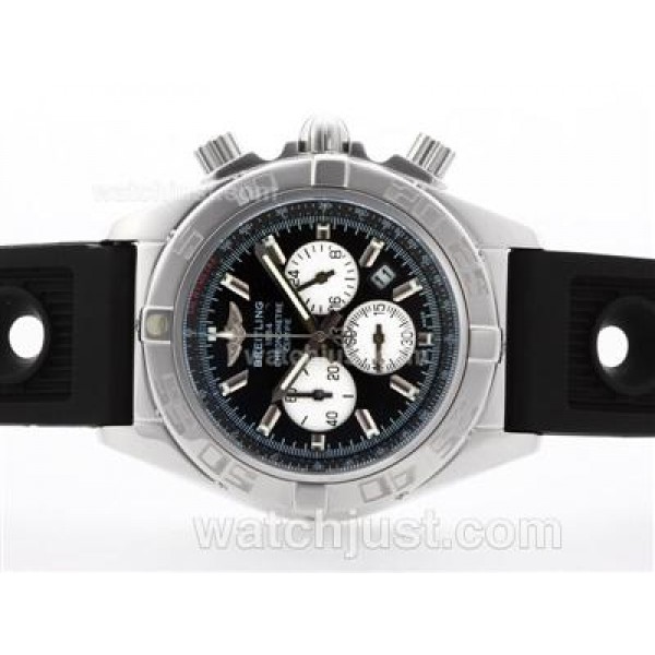 Breitling Chronomat B01 Working Chronograph with Black Dial-Stick Marking-Rubber Strap