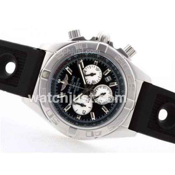 Breitling Chronomat B01 Working Chronograph with Black Dial-Stick Marking-Rubber Strap