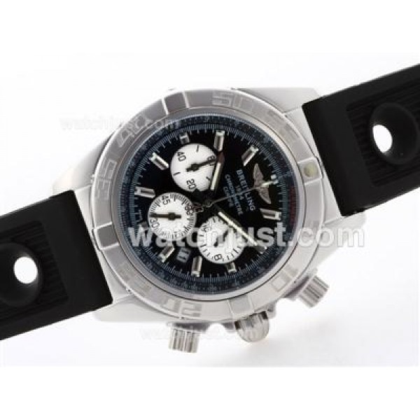 Breitling Chronomat B01 Working Chronograph with Black Dial-Stick Marking-Rubber Strap