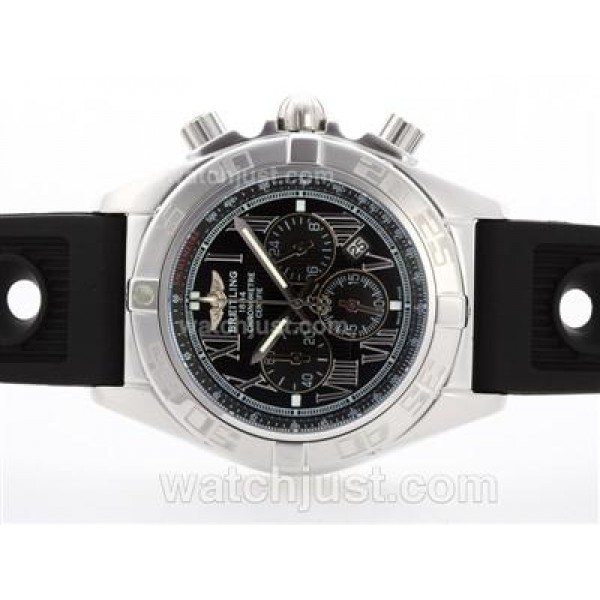 Breitling Chronomat B01 Working Chronograph with Black Dial-Roman Marking-Rubber Strap