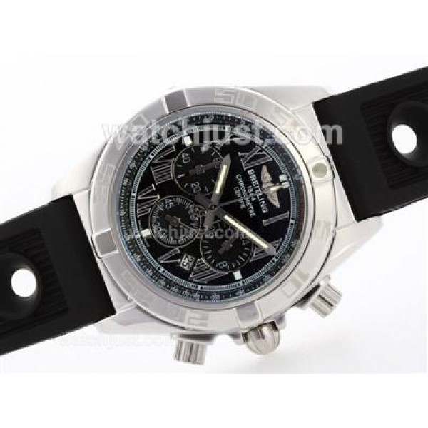 Breitling Chronomat B01 Working Chronograph with Black Dial-Roman Marking-Rubber Strap