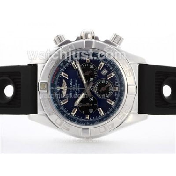 Breitling Chronomat B01 Working Chronograph with Blue Dial-Stick Marking-Rubber Strap