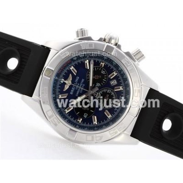 Breitling Chronomat B01 Working Chronograph with Blue Dial-Stick Marking-Rubber Strap