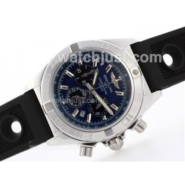 Breitling Chronomat B01 Working Chronograph with Blue Dial-Stick Marking-Rubber Strap