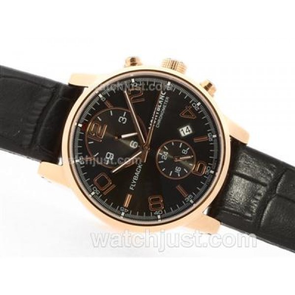 Montblanc Classic Flyback Automatic Rose Gold Case with Black Dial -Leather Strap