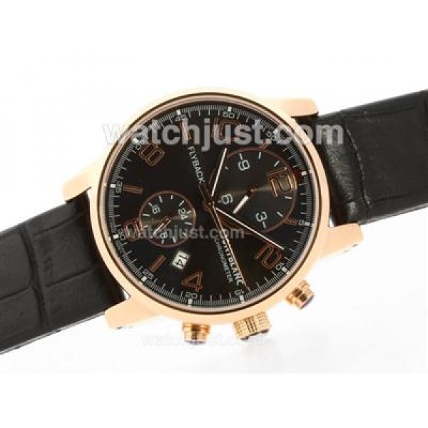 Montblanc Classic Flyback Automatic Rose Gold Case with Black Dial -Leather Strap
