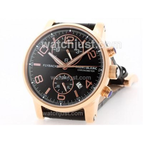 Montblanc Classic Flyback Automatic Rose Gold Case with Black Dial -Leather Strap