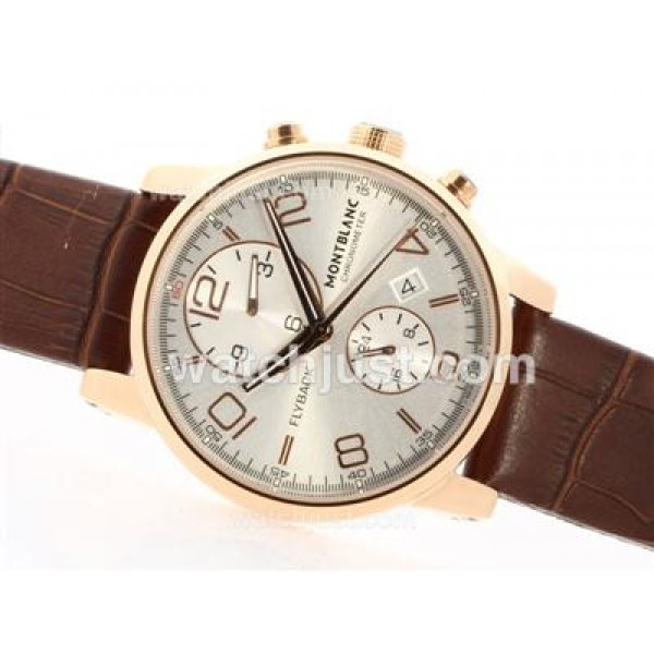Montblanc Classic Flyback Automatic Rose Gold Case with White Dial - Leather Strap