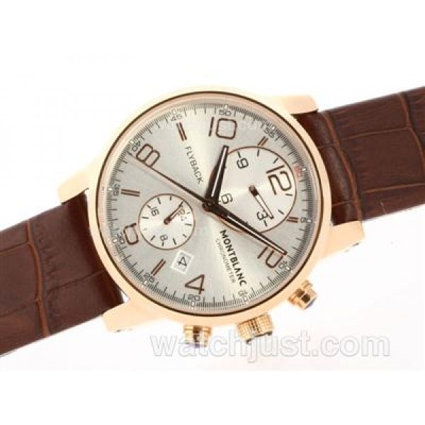 Montblanc Classic Flyback Automatic Rose Gold Case with White Dial - Leather Strap