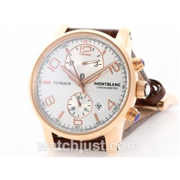 Montblanc Classic Flyback Automatic Rose Gold Case with White Dial - Leather Strap