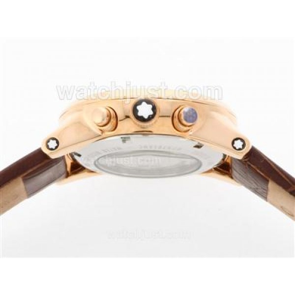 Montblanc Classic Flyback Automatic Rose Gold Case with White Dial - Leather Strap