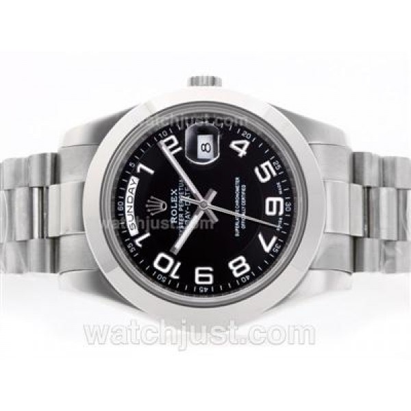 AAA 41 MM Quality Rolex Day-Date II Fake Watches With Black Dials For Men