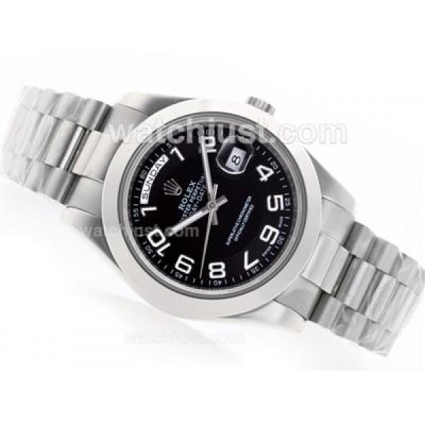 AAA 41 MM Quality Rolex Day-Date II Fake Watches With Black Dials For Men
