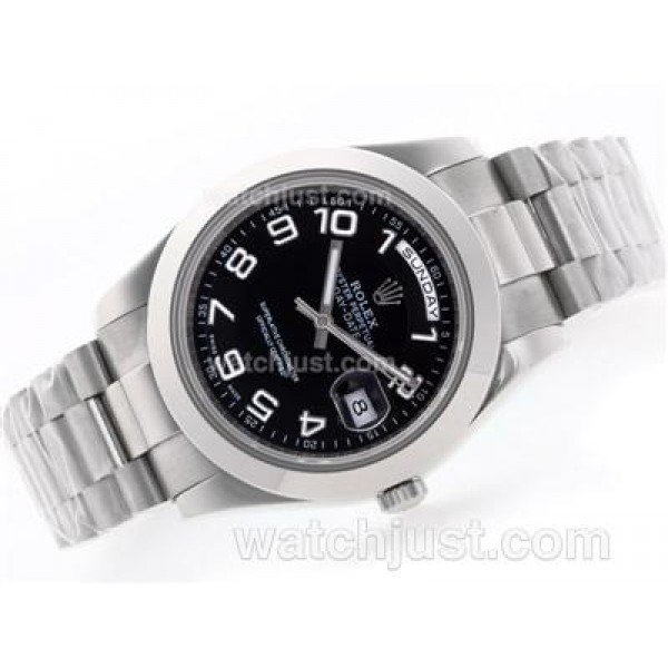 AAA 41 MM Quality Rolex Day-Date II Fake Watches With Black Dials For Men