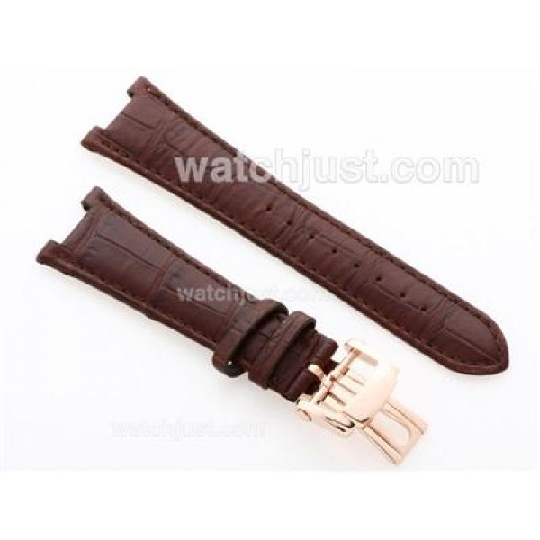 Patek Philippe Brown Leather Strap with Rose Gold Deployment Buckle For Nautilis Jumbo Model