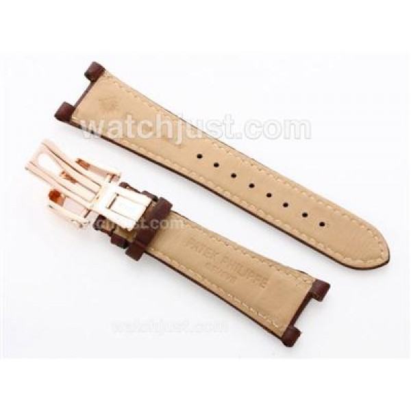 Patek Philippe Brown Leather Strap with Rose Gold Deployment Buckle For Nautilis Jumbo Model