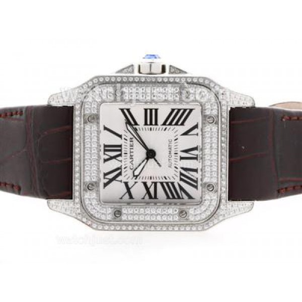 UK Best Quality Cartier Santos 100 Replica Watches With White Dials For Sale