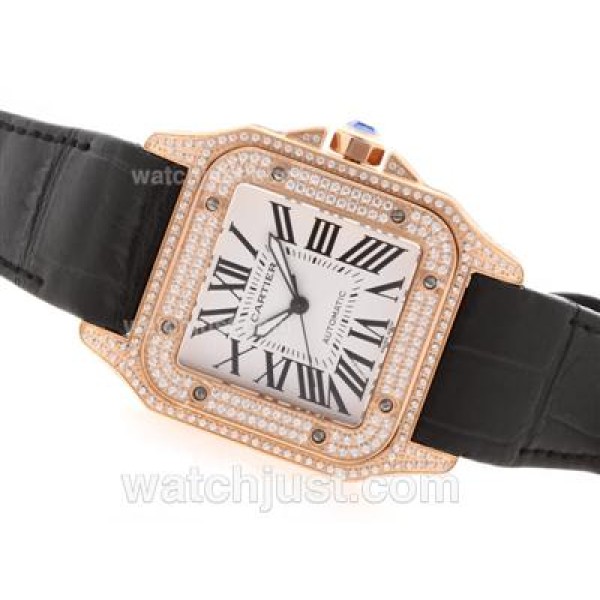 UK Best Quality Cartier Santos 100 Replica Watches With White Dials For Men
