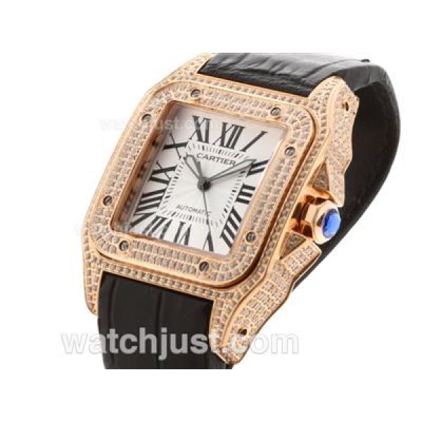 UK Best Quality Cartier Santos 100 Replica Watches With White Dials For Men
