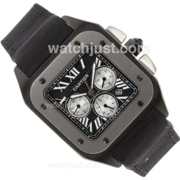 Cartier Santos 100 Automatic PVD Case with Nylon Strap -Same Structure As 7750-High Quality