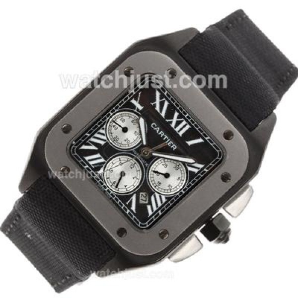 Cartier Santos 100 Automatic PVD Case with Nylon Strap -Same Structure As 7750-High Quality