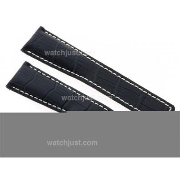 Breitling Dark Blue Leather Strap with Deployment Buckle-White Stitching