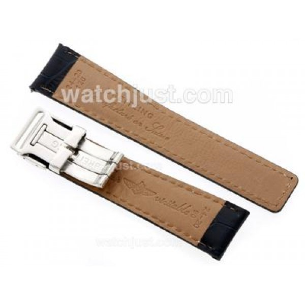 Breitling Dark Blue Leather Strap with Deployment Buckle-White Stitching