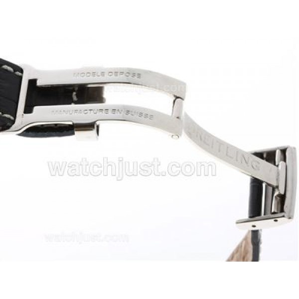 Breitling Dark Blue Leather Strap with Deployment Buckle-White Stitching