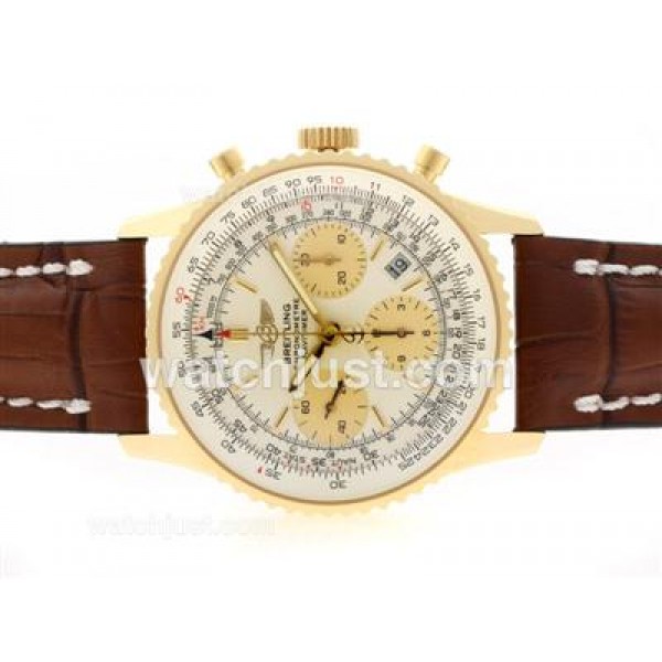 Breitling Navitimer Chronograph Swiss Valjoux 7750 Movement Gold Case with White Dial-28800 bph