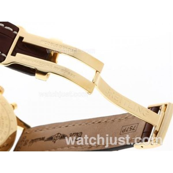 Breitling Navitimer Chronograph Swiss Valjoux 7750 Movement Gold Case with White Dial-28800 bph