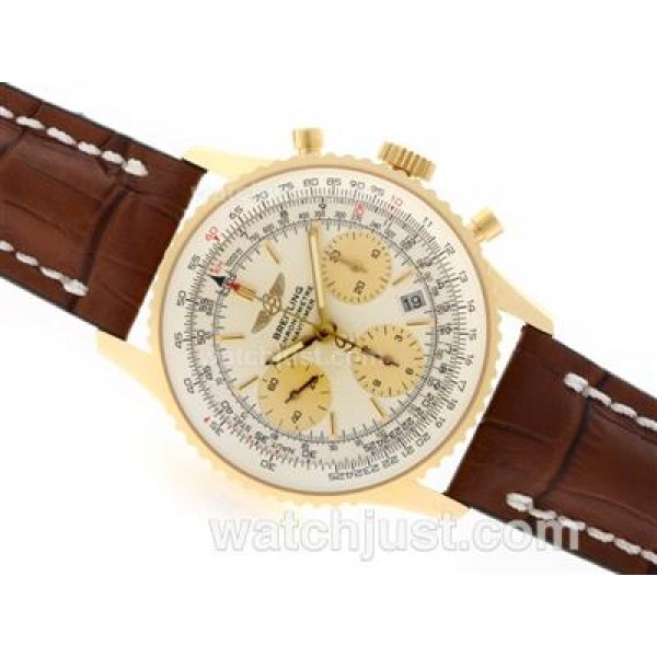Breitling Navitimer Chronograph Swiss Valjoux 7750 Movement Gold Case with White Dial-28800 bph