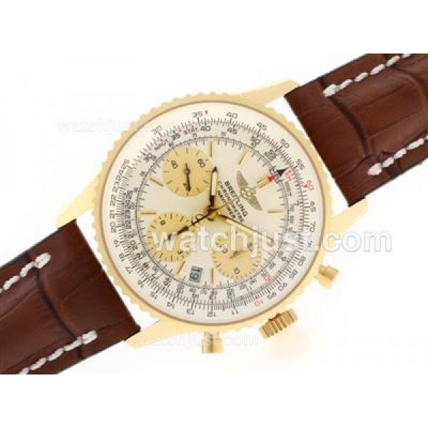 Breitling Navitimer Chronograph Swiss Valjoux 7750 Movement Gold Case with White Dial-28800 bph