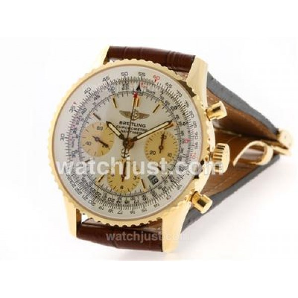 Breitling Navitimer Chronograph Swiss Valjoux 7750 Movement Gold Case with White Dial-28800 bph
