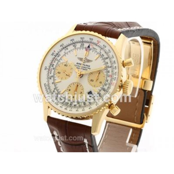 Breitling Navitimer Chronograph Swiss Valjoux 7750 Movement Gold Case with White Dial-28800 bph