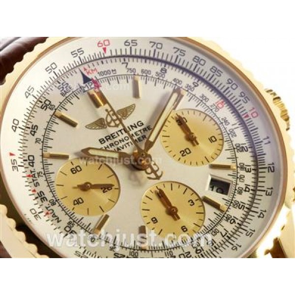 Breitling Navitimer Chronograph Swiss Valjoux 7750 Movement Gold Case with White Dial-28800 bph