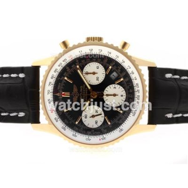 Breitling Navitimer Chronograph Swiss Valjoux 7750 Movement Gold Case with Black Dial-28800 bph