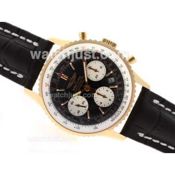 Breitling Navitimer Chronograph Swiss Valjoux 7750 Movement Gold Case with Black Dial-28800 bph