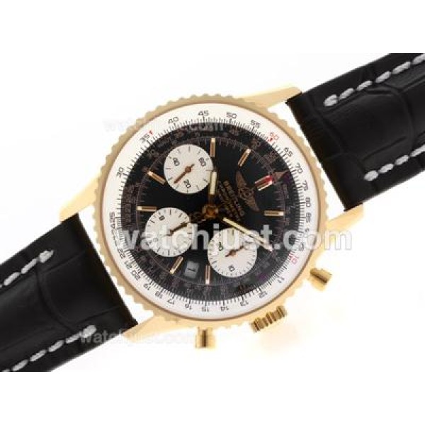 Breitling Navitimer Chronograph Swiss Valjoux 7750 Movement Gold Case with Black Dial-28800 bph