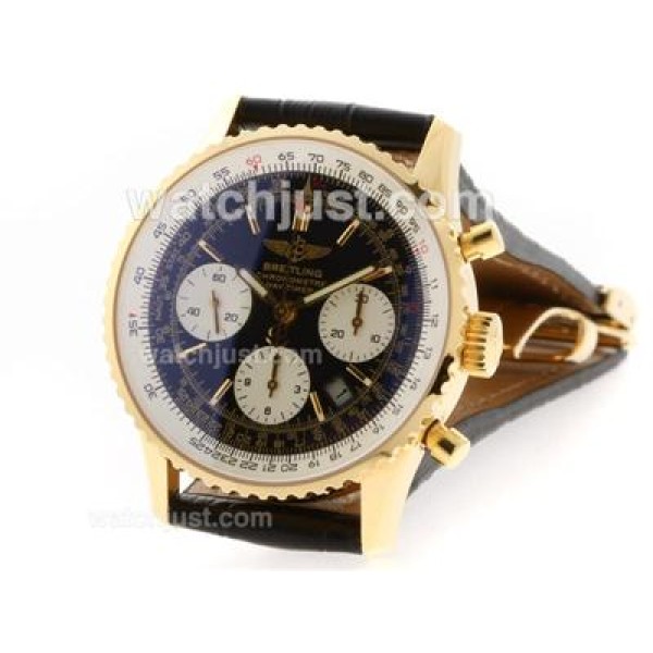 Breitling Navitimer Chronograph Swiss Valjoux 7750 Movement Gold Case with Black Dial-28800 bph