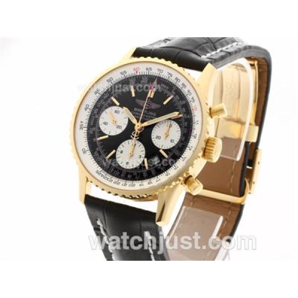 Breitling Navitimer Chronograph Swiss Valjoux 7750 Movement Gold Case with Black Dial-28800 bph