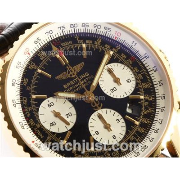 Breitling Navitimer Chronograph Swiss Valjoux 7750 Movement Gold Case with Black Dial-28800 bph