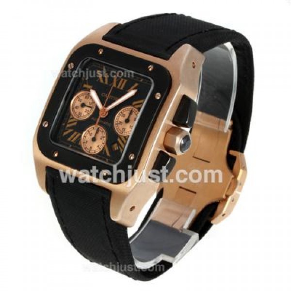 Cartier Santos 100 Chronograph Swiss Valjoux 7750 Movement Rose Gold Case with Nylon Strap