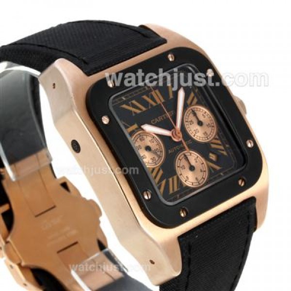 Cartier Santos 100 Chronograph Swiss Valjoux 7750 Movement Rose Gold Case with Nylon Strap