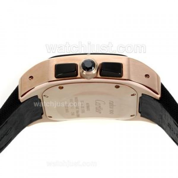 Cartier Santos 100 Chronograph Swiss Valjoux 7750 Movement Rose Gold Case with Nylon Strap