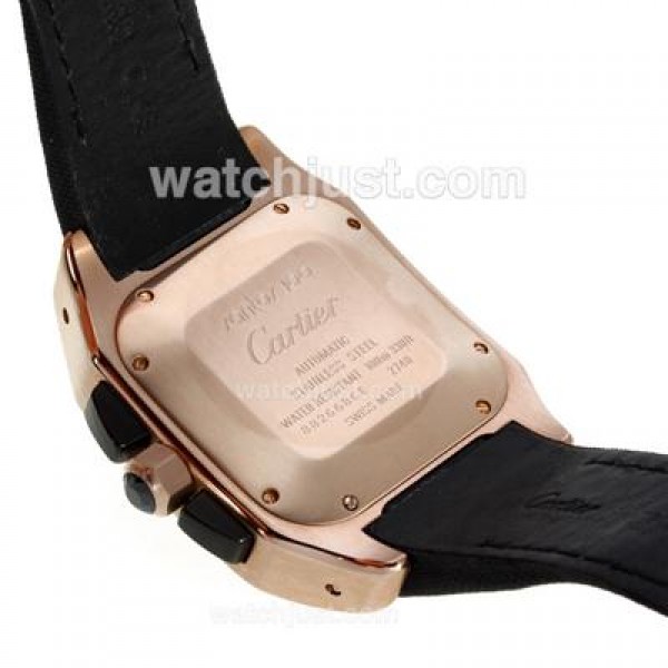 Cartier Santos 100 Chronograph Swiss Valjoux 7750 Movement Rose Gold Case with Nylon Strap